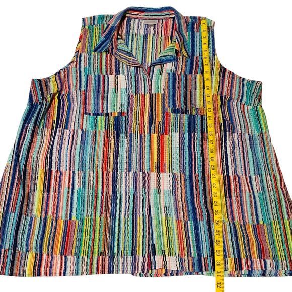 AVENUE Sleeveless Button Down Shirt 26/28 Multicolored Chest Pockets Artsy Top - Picture 4 of 6